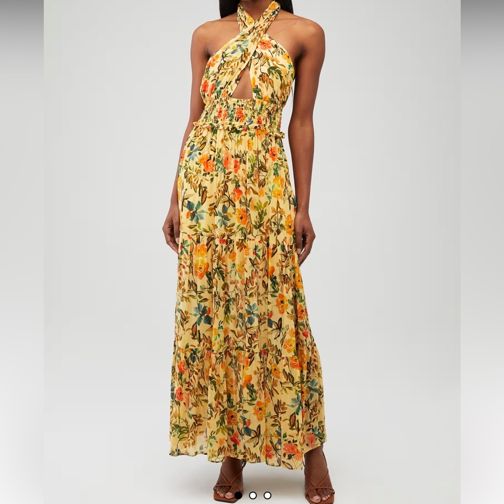 Rays for Days Corrina Floral Halter Maxi Dress in creamy yellow size S